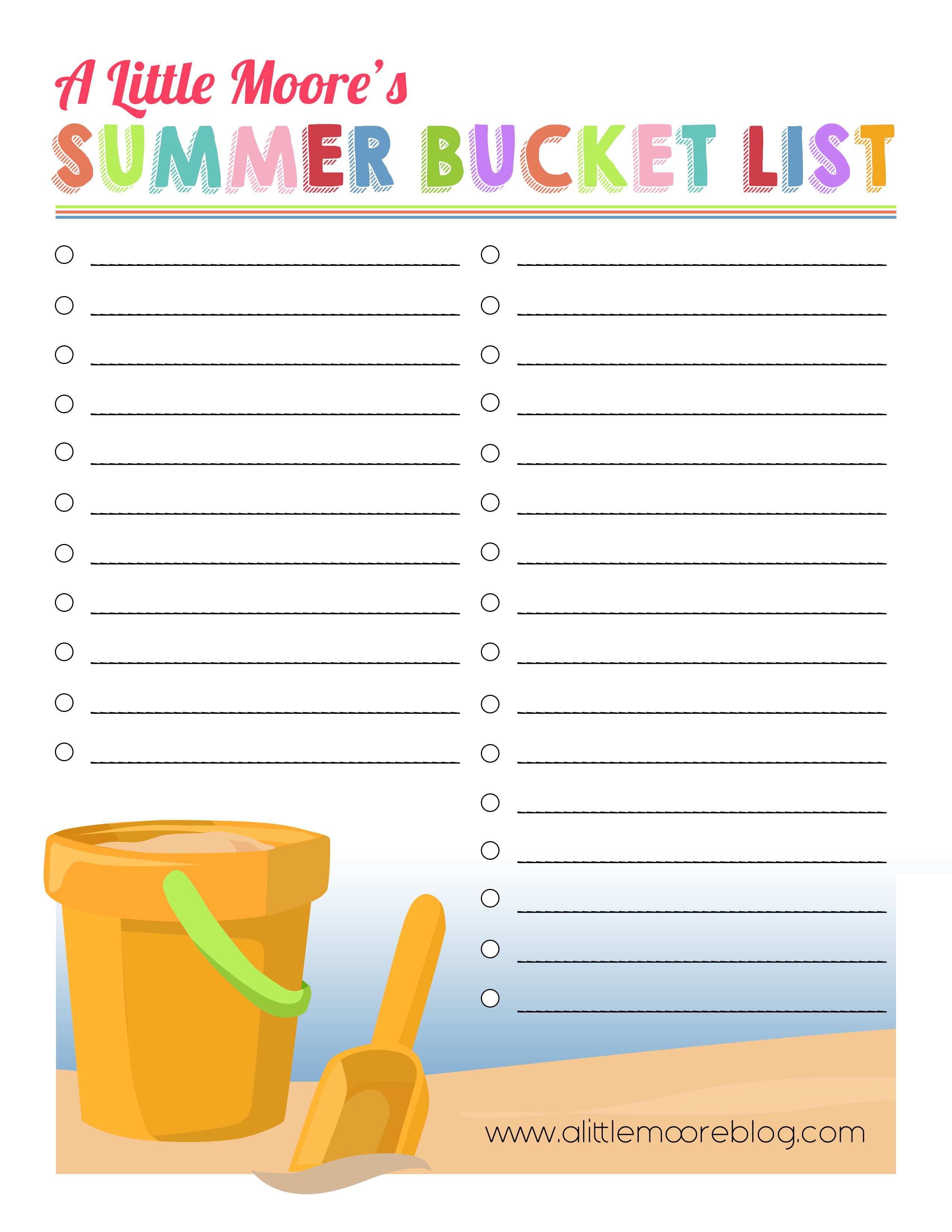 Printable Bucket List Template